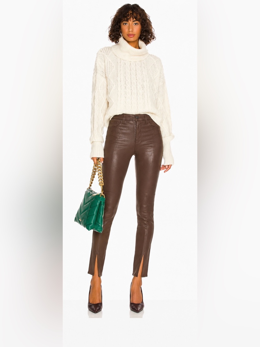 L'AGENCE Cocoa Coated High-Rise Faux Leather Skinny Pants JYOTHI